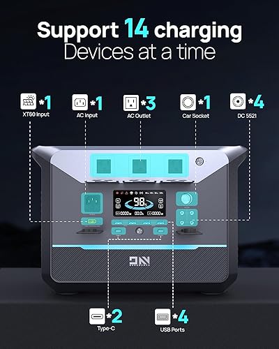 Miniatura 4 de Estación de energía portátil de 1800 W (sobretensión 3000 W), generador de batería LiFePO4 de 1382.4 Wh, generador solar de carga rápida para
