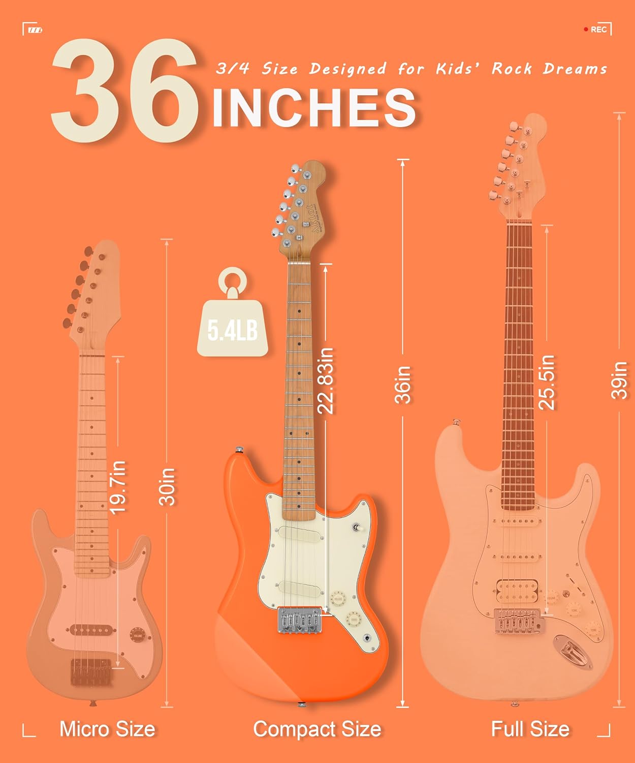 AKLOT 3/4 Kids Electric Guitar: 36in Mini Guitar Kit for Beginners, 1.5in Narrow Neck for Small Hands Easy to Play, ages 6-12, 10W Amp, Gig Bag, Strap, Cable, Picks & Lesson Book(Orange)