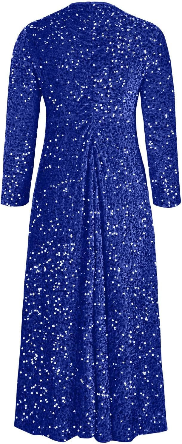 Women Sparkly Sequin Midi Dress,Long Sleeve High Waist Party Dresses