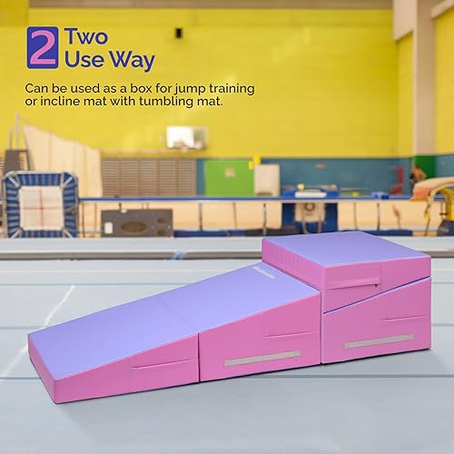 Miniatura 5 de Matladin Tapete de gimnasia inclinado, de 48 x 24 x 14 pulgadas, plegable, con forma de queso, para gimnasia y fitness, para niños y niñas,