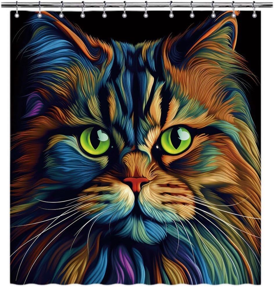 Funny American Bobtail Himalayan Cat Shower Curtain for Bathroom Decor Lovely Cat Pet Animal Print Bath Curtains Colorful Home Decoration with Hooks 66x72 Inch Style 7