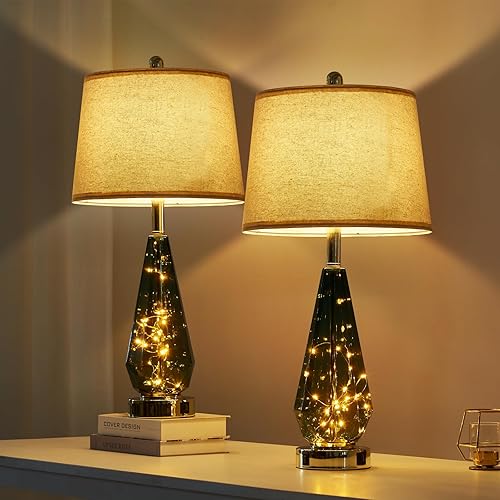 Miniatura 1 de YUNHONG Juego de 2 lámparas de mesa modernas de cristal, 27.5 pulgadas de alto, lámpara de noche con cargador súper rápido de 20 W PD QC 3.0 USB