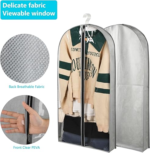 Miniatura 4 de Paquete de 3 bolsas de ropa de 40 pulgadas para colgar ropa, fundas transparentes a prueba de polillas con refuerzos de 4 pulgadas para