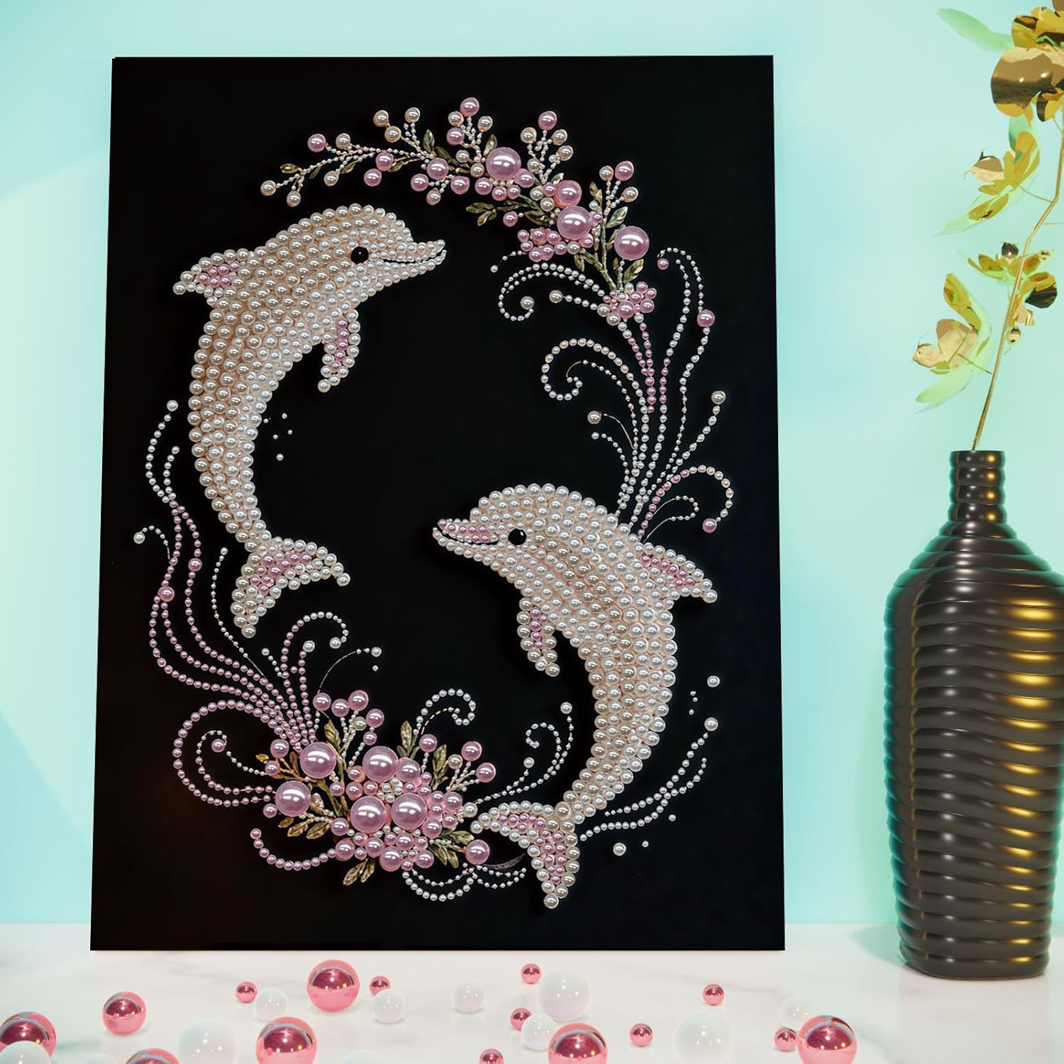 POETRYDRAW DIY Diamond Pearl Painting Kit for Adults Dolphin, Beginner Friendly Craft Kits with Frame 30x40cm, Home Decor Housewarming Gift, Diamond Dots Beads Canvas Art for Wall Decor
