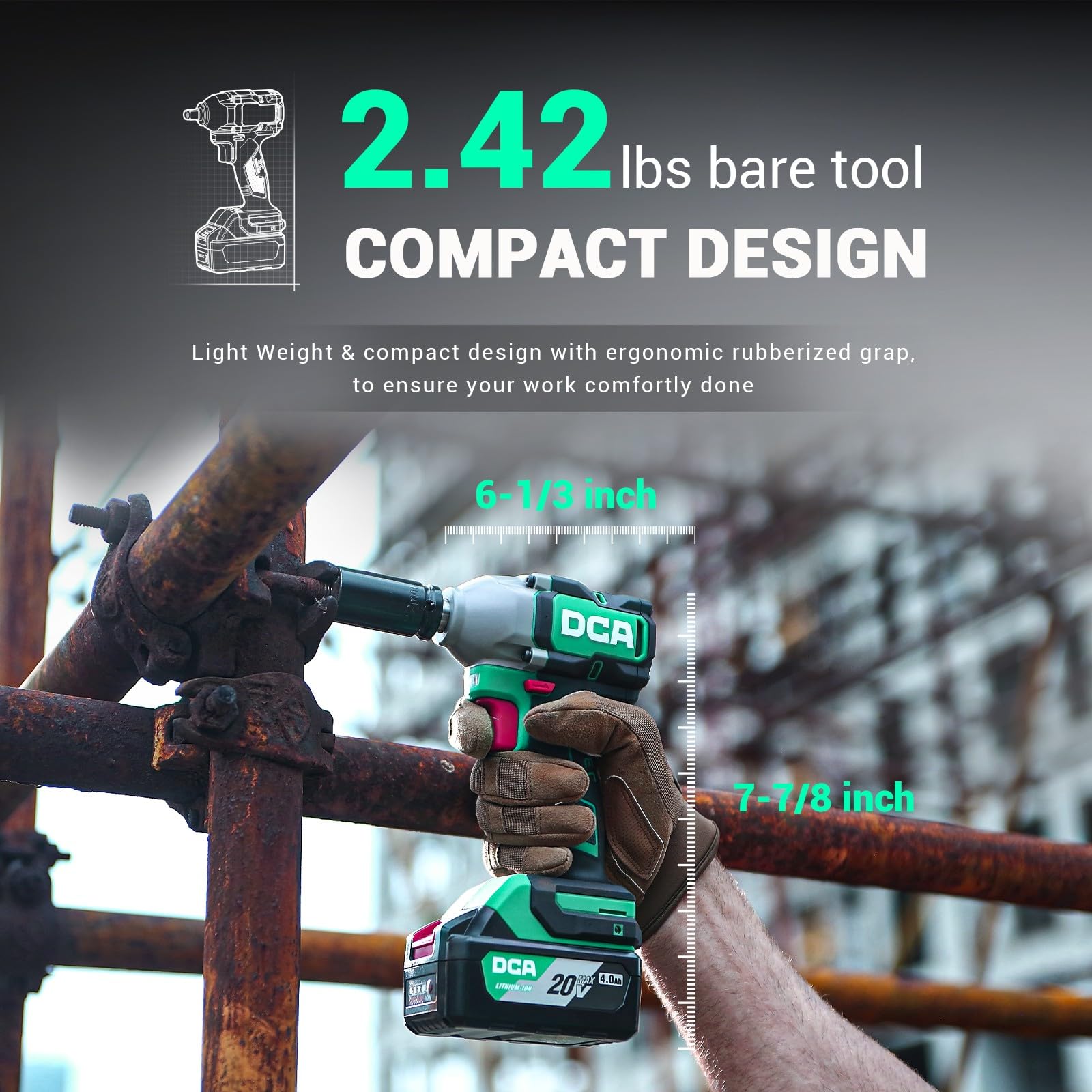 DCA 20V Brushless Impact Wrench with 4.0Ah Battery, 1/2 Inch Hog Ring Cordless Impact Gun, 235 Ft-lbs High Torque, 4-Mode Power Wrench for Automotive and DIY