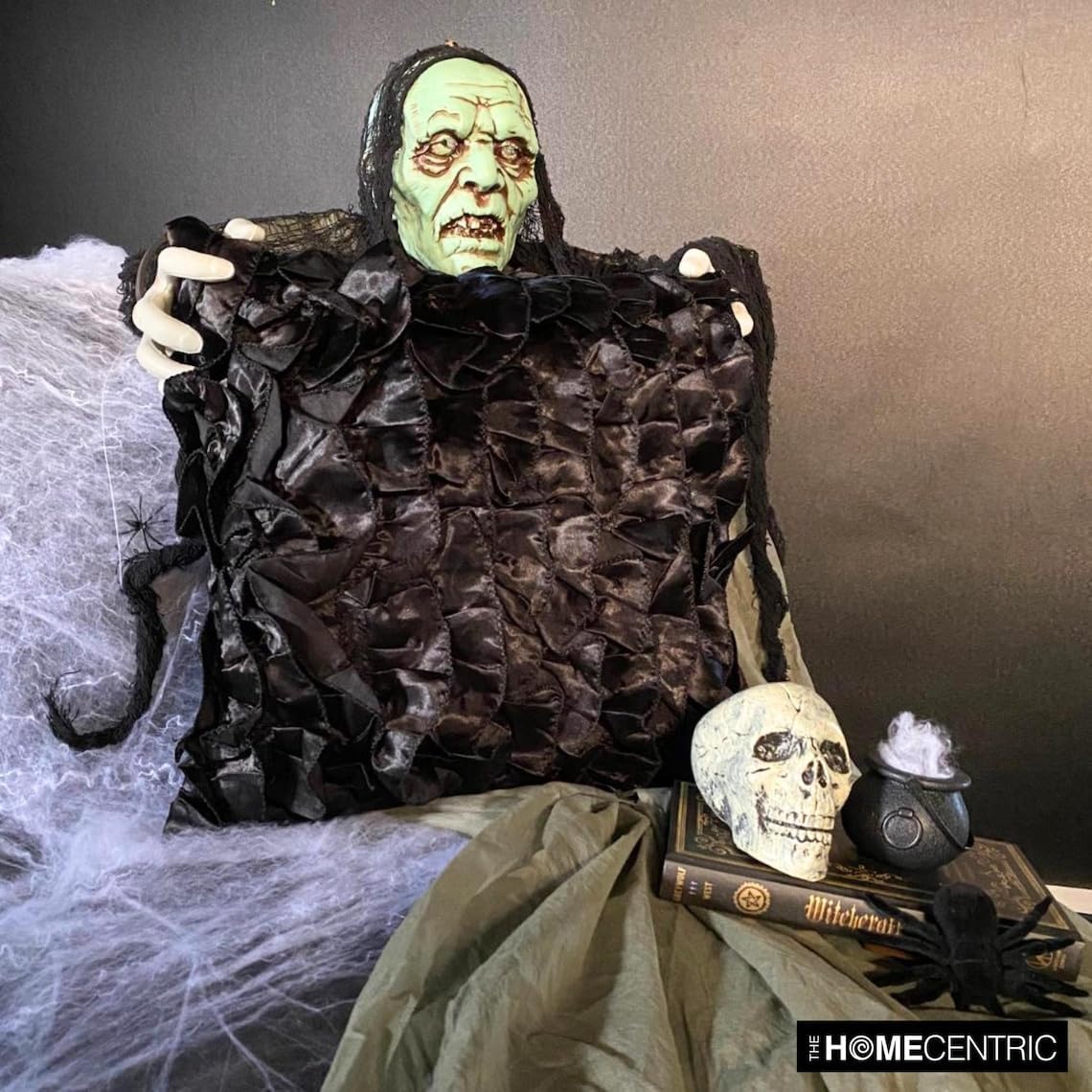 The HomeCentric Cushion Cover, Black Throw Pillow Covers 16x16 inch (40x40 cm) Satin Throw Pillows, Solid Color, Ruffles, Modern Designer Sofa Pillow Covers Halloween Decorations - Vintage Black