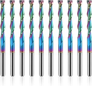 10 Pcs 1/8 inch Shank CNC Up-Cut Router Bits, 2 Flutes Spiral Solid Carbide End Mill with DLC Coating, CNC Milling Cutters for Precision Wood Carving Applications