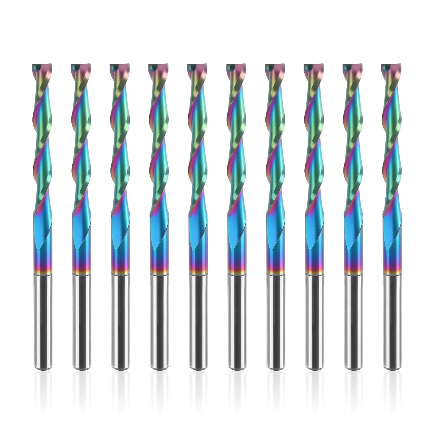10 Pcs 1/8 inch Shank CNC Up-Cut Router Bits, 2 Flutes Spiral Solid Carbide End Mill with DLC Coating, CNC Milling Cutters for Precision Wood Carving Applications