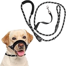 Figure of 8 Dog Lead, Anti Pull Dog Lead, Reflective Rope Slip Leads with Nose Padding And Collar Attachment (Medium/Large) Black