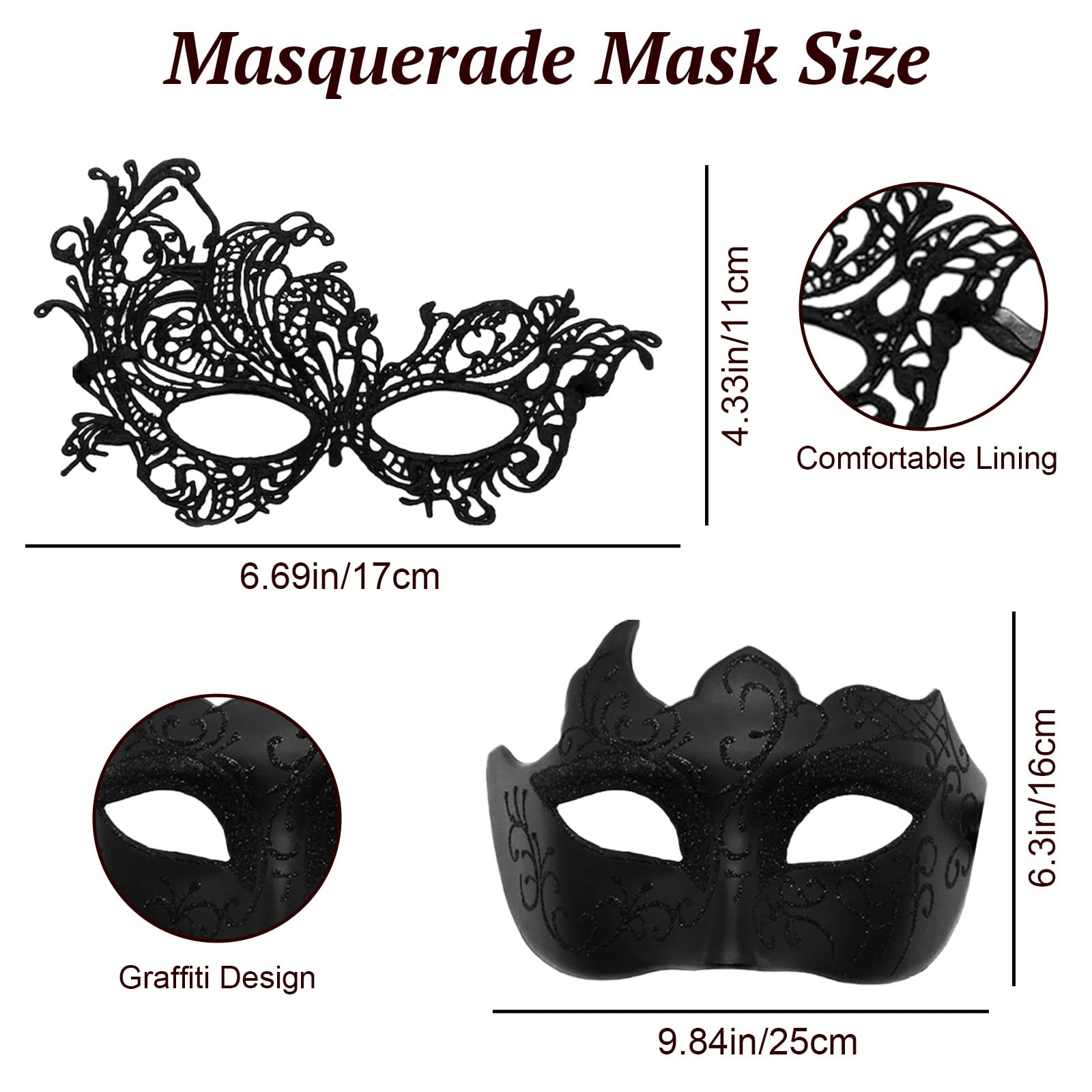 Richaa 2 Pcs Carnival Masquerade Mask for Women Lace Masquerade Masks Men for Costume Themed Party Halloween Valentine's Day Christmas - Image 3