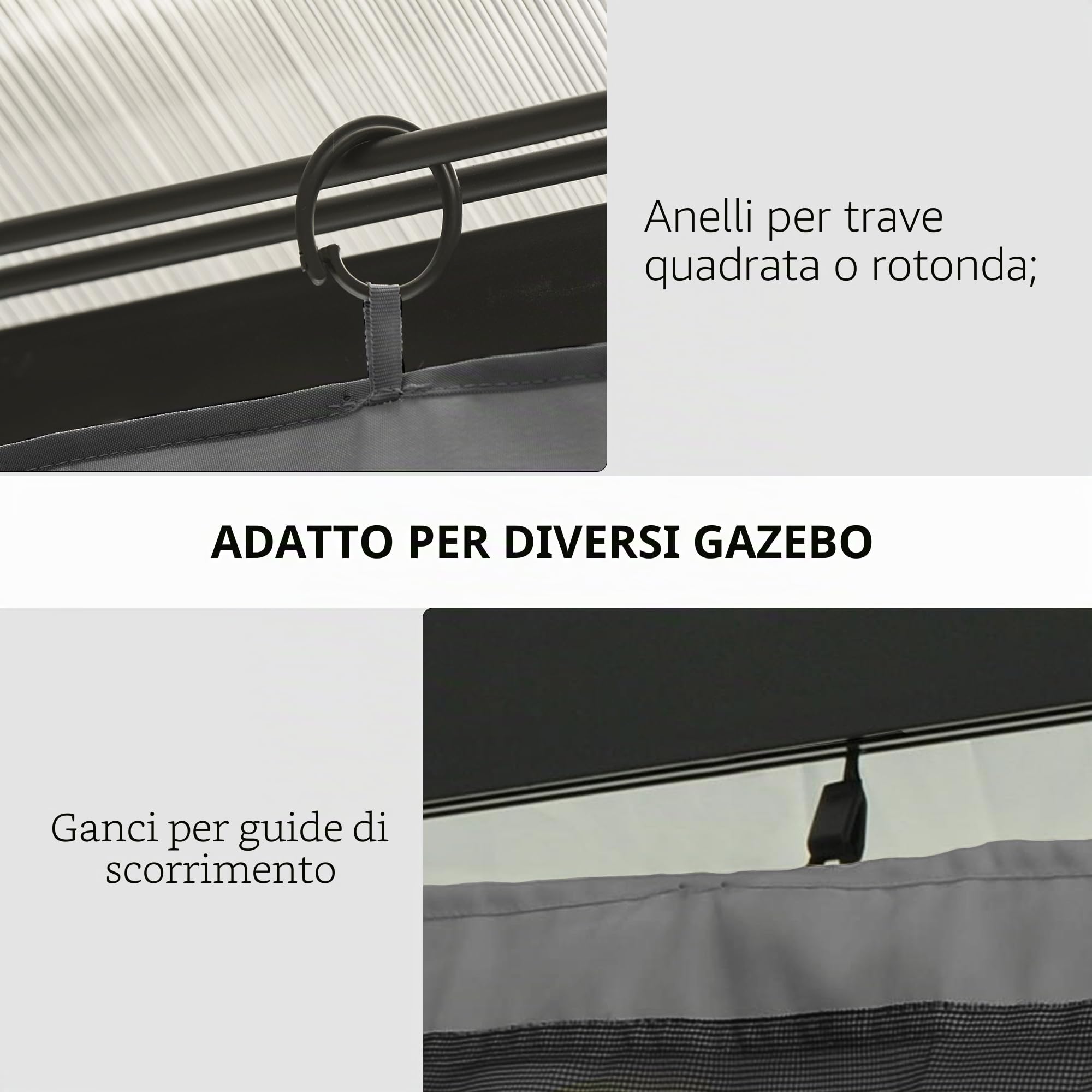 Outsunny 4 Pareti laterali per Gazebo 3x2 m Lati della tenda con ganci Tende senza finestra Sostituzione laterale per tende da giardino all'aperto Tende per feste Grigio chiaro