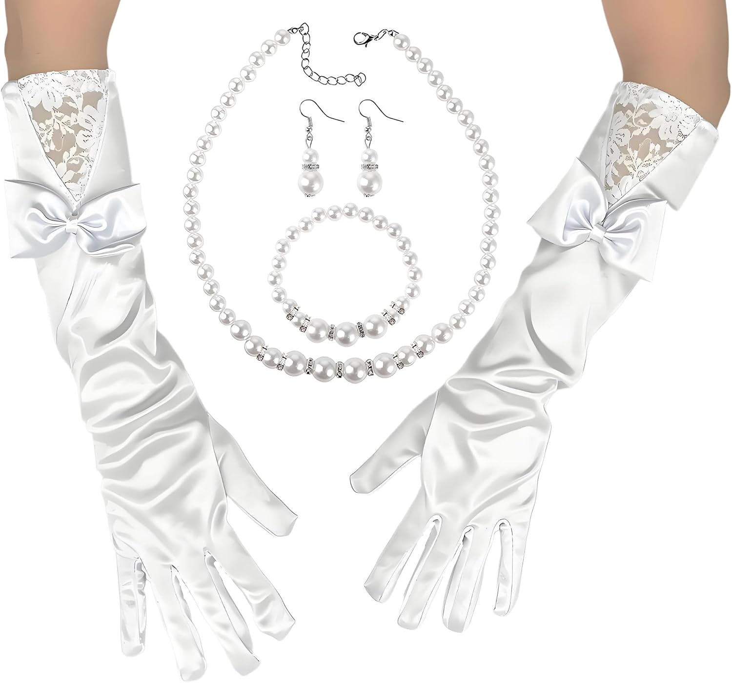 Long Opera Party Gloves for Women Girls,First Communion,Wedding Flower Girl's Satin Gloves,Costumes Elbow Length Bridal Evening Dress Fingered glove‌ for 1920s 20s Tea Party