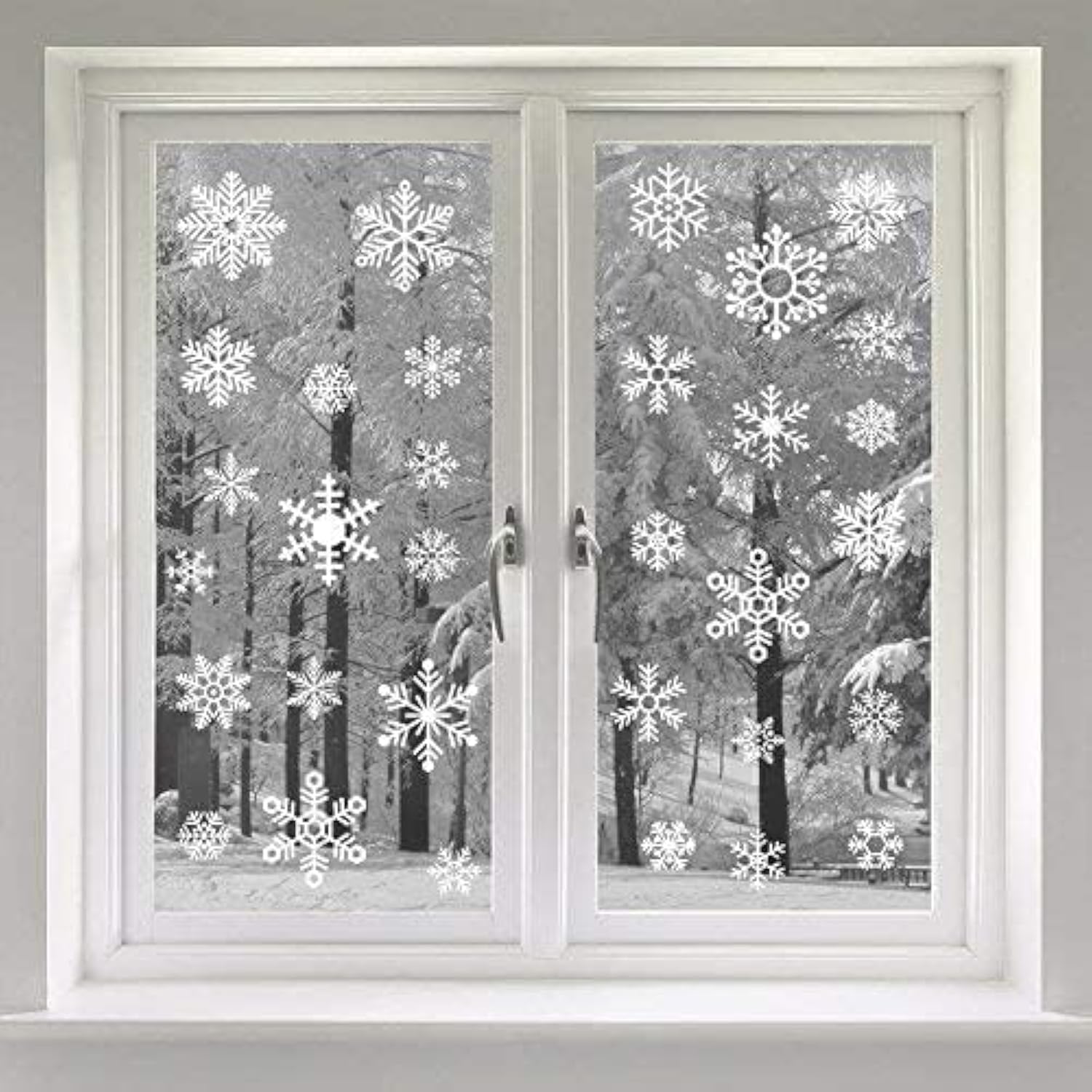 Veylin Style3 48 Snowflake Window Clings Christmas Snow Flakes Stickers Reusable Holiday Decorations