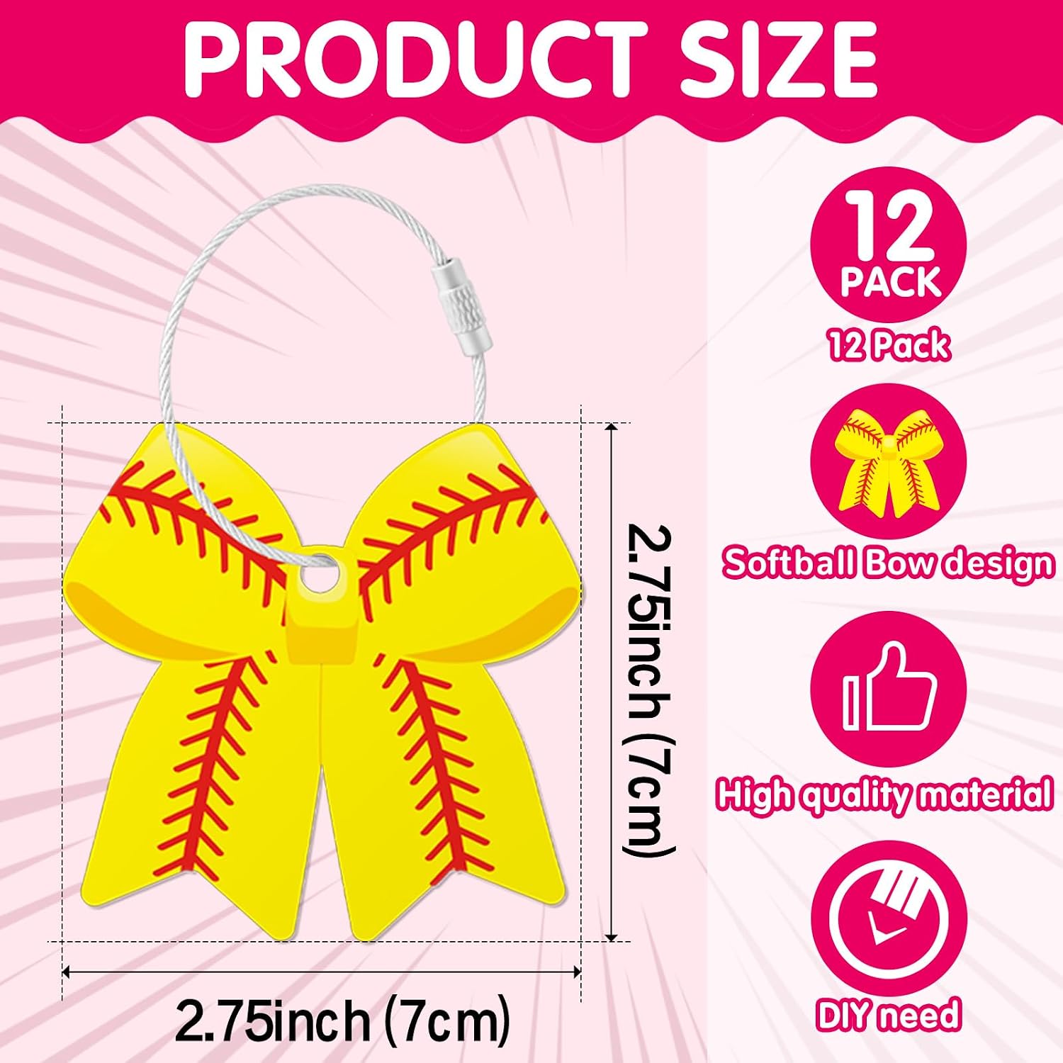 12Pcs Softball Bow Luggage Tags for Name ID Travel Suitcase Label image 2