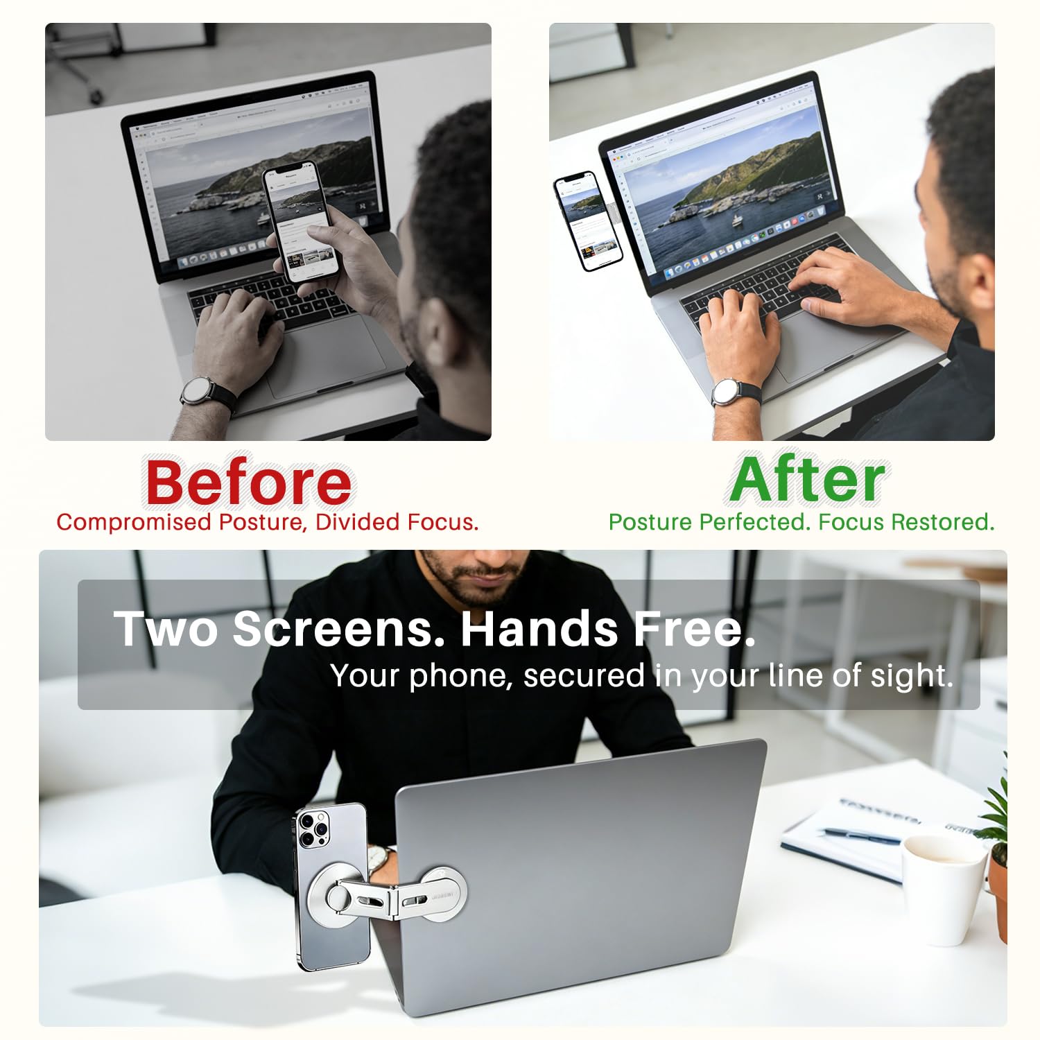 Supporto magnetico per laptop e monitor, supporto laterale nascosto pieghevole, continuità regolabile a 360°, supporto per fotocamera MagSafe iPhone 12-17 Air Pro Max, adatto per Tesla Model