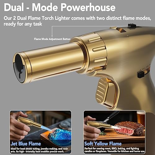 Miniatura 16 de Sondiko Encendedor de butano de llama de estilo dual, encendedor de butano de tamaño de llama ajustable, soplete recargable con bloqueo de llama