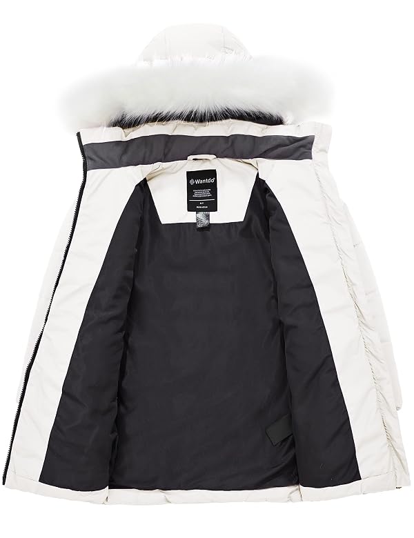 wantdo Girl's Windproof Winter Coat Long Puffer Jacket Hooded Water Rasistant Outerwear White 10/12 by wantdo - Image 4