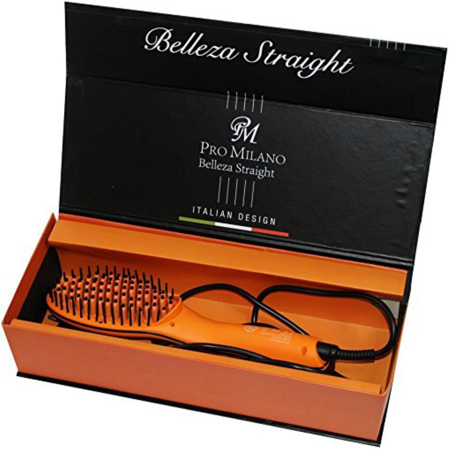 Pro Milano Belleza Hair Straightening Brush - Anti Scald LED Hair Straightener Brush with Negative Ions Gives hair Ultimate Silky Smooth Texture (Orange)