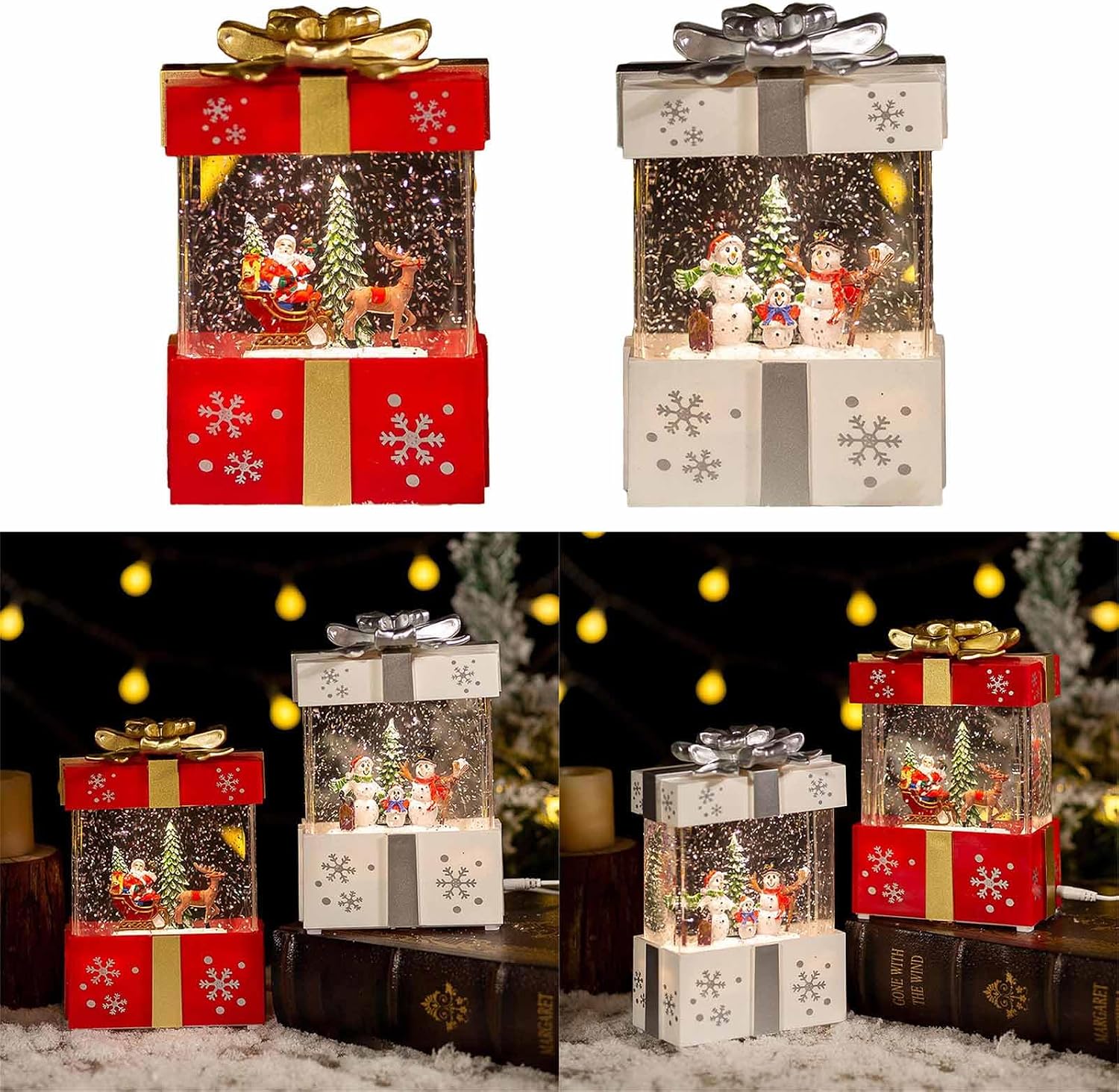 Christmas Musical Light Up Snowfall Music Box Festive Desktop Orna