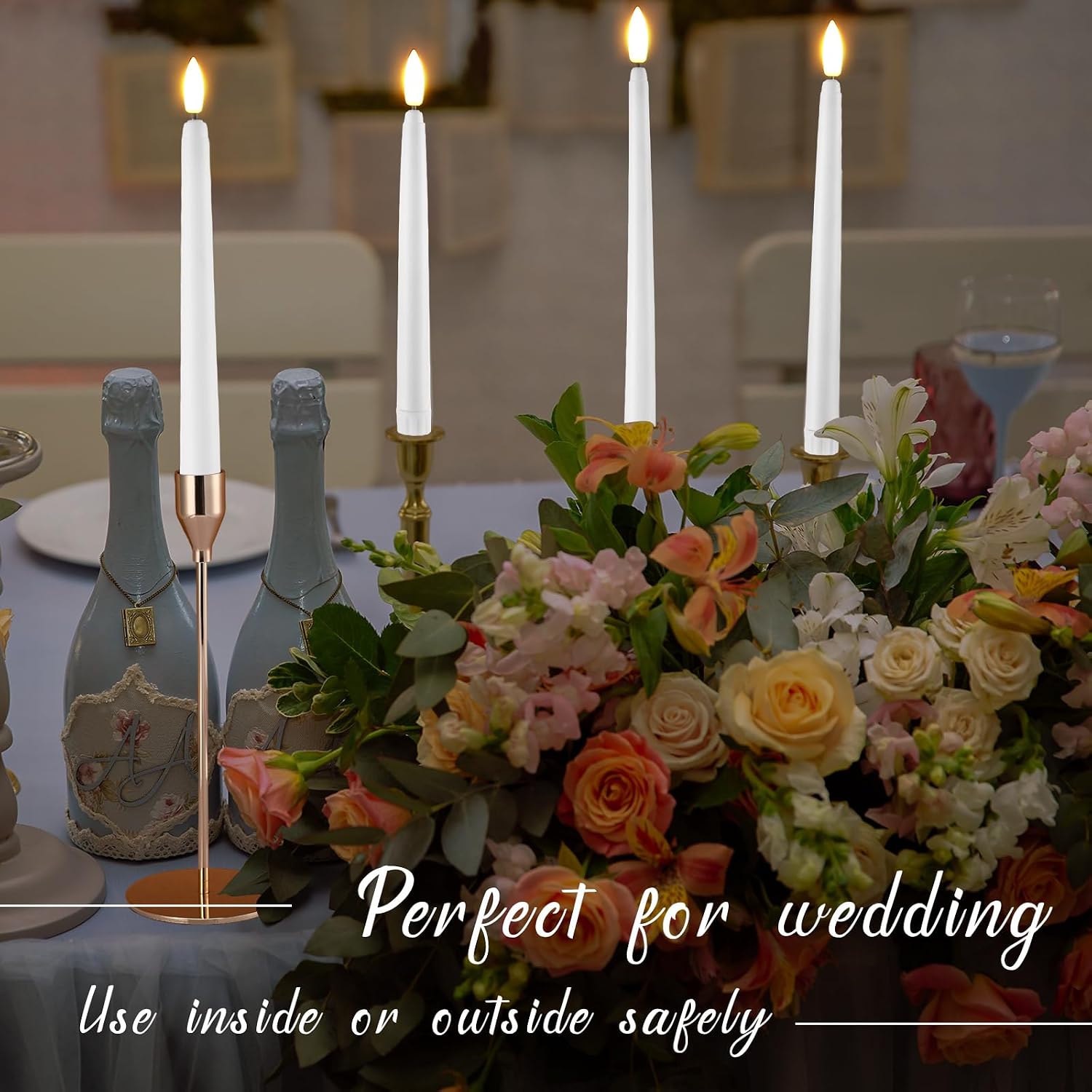 Baquler 40 Pcs Flameless Taper Candles LED Flickering Taper Candlesticks Bulk Battery Operated Flameless Candle for Wedding Halloween Christmas Birthday Decoration, 8.5/9.7/10.8/12.8 Inch (White)