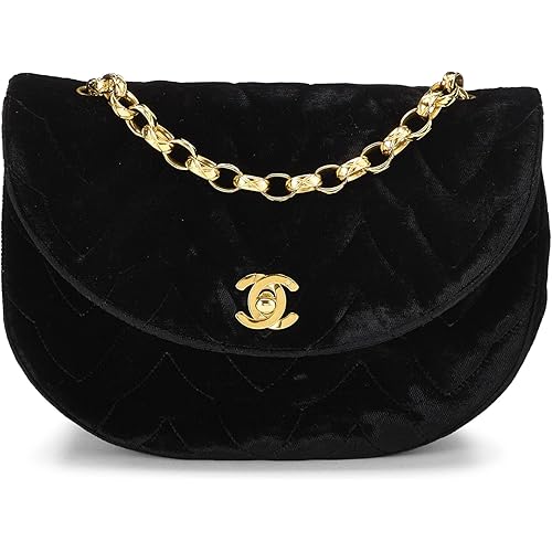 Chanel, Pre-Loved Black Velvet Half Moon Flap Bag, Black