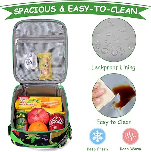 Miniatura 4 de Kasqo Lonchera para niños, bolsa de almuerzo aislada con correa para el hombro, soporte para botella de agua, mini enfriador térmico para alimentos