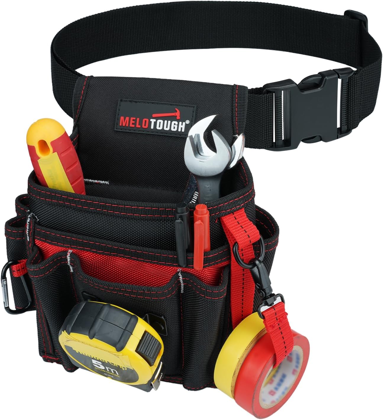 MELOTOUGH Electrician Tool Pouch with Belt Clip, 2 Inch Heavy Duty Work Belt Set for Men, Utility 13 Pockets Tool Pouch for Contractors & Roofing, Adjustable Carpenter Organizer Set