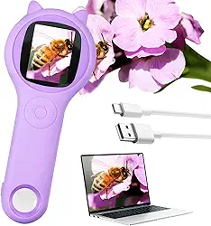 Microscópio para crianças, microscópios digitais de mão, presentes divertidos para crianças de 3 anos ou mais, estudantes (roxo)