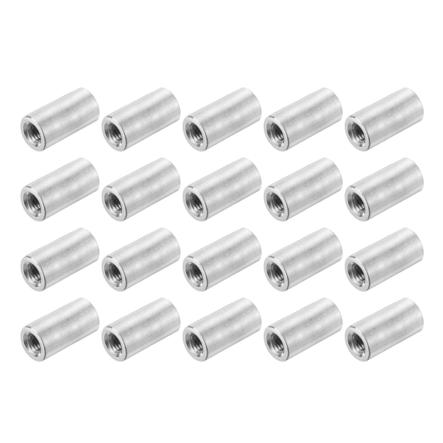 uxcell M4x0.7mm Round Coupling Nuts, 50 Pcs Carbon Steel Connector Nuts Fasteners Rod Bar Stud 15mm for Industrial Construction Fasteners, Silver