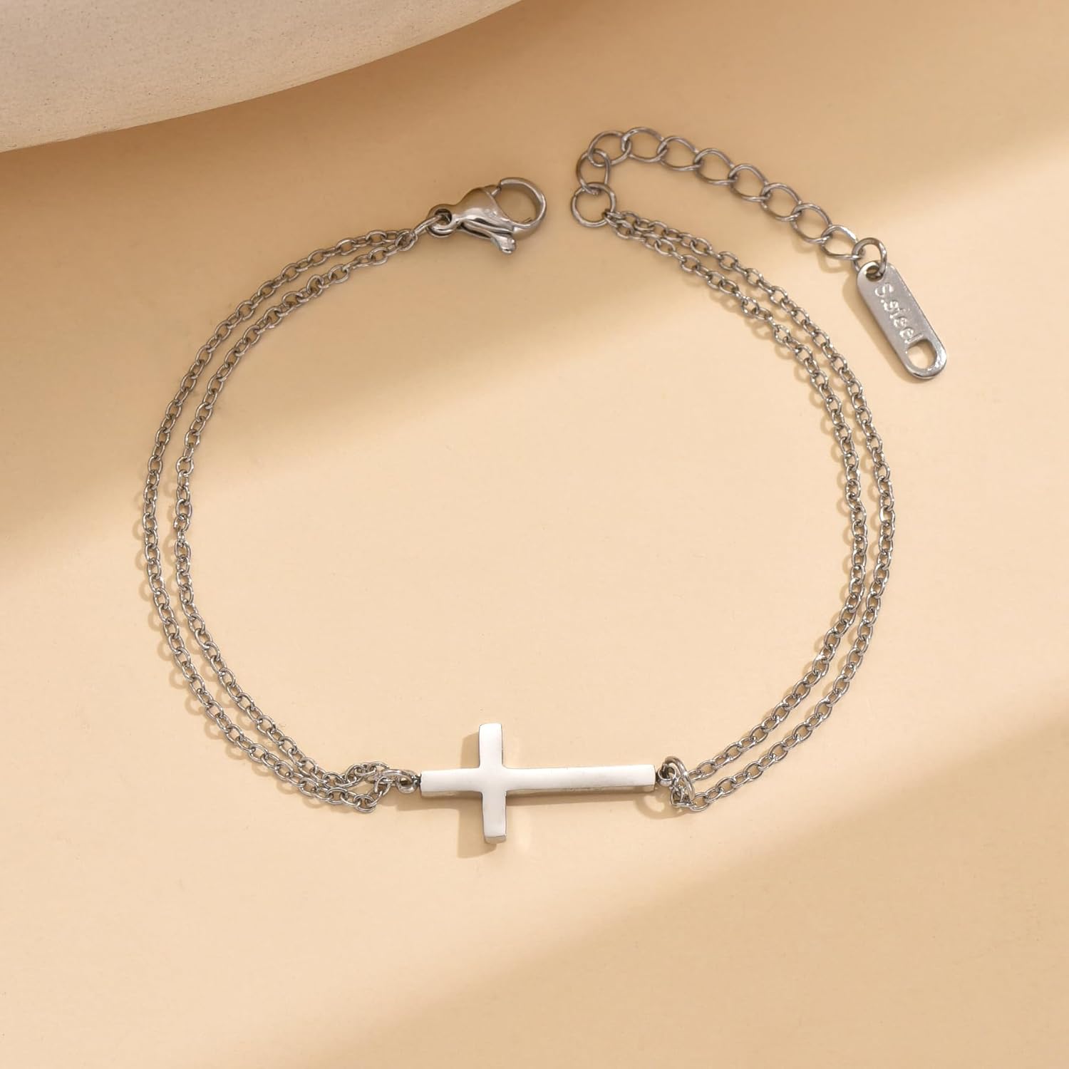 Cross Bracelet for Women, 18K Gold Plated Dainty Pearl Beaded Cross Bracelets, Adjustable Stainless Steel Trendy Wedding Bridesmaid Jewelry, Christmas Gifts - Image 5