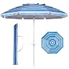 Aoxun 6.5ft Beach Umbrella with Tilt Pole, Portable Sand Anchor and Carry Bag, UPF 50+ Sun Shelter Air Vents Design for Outdoor Activities (Navy Blue & White)