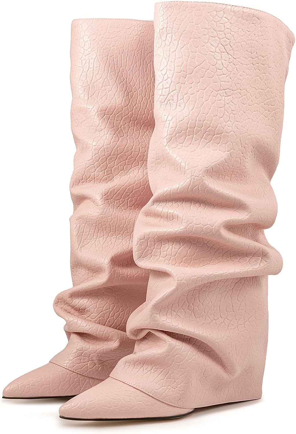 Fold Over Boots Slouch Block Heels Dressy Knee Boots - Image 5