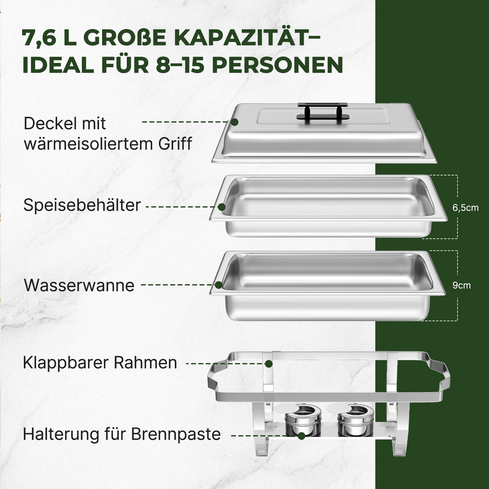 Aplancee Chafing Dish, 2 contenitori scaldavivande in acciaio inox, per catering, buffet e feste