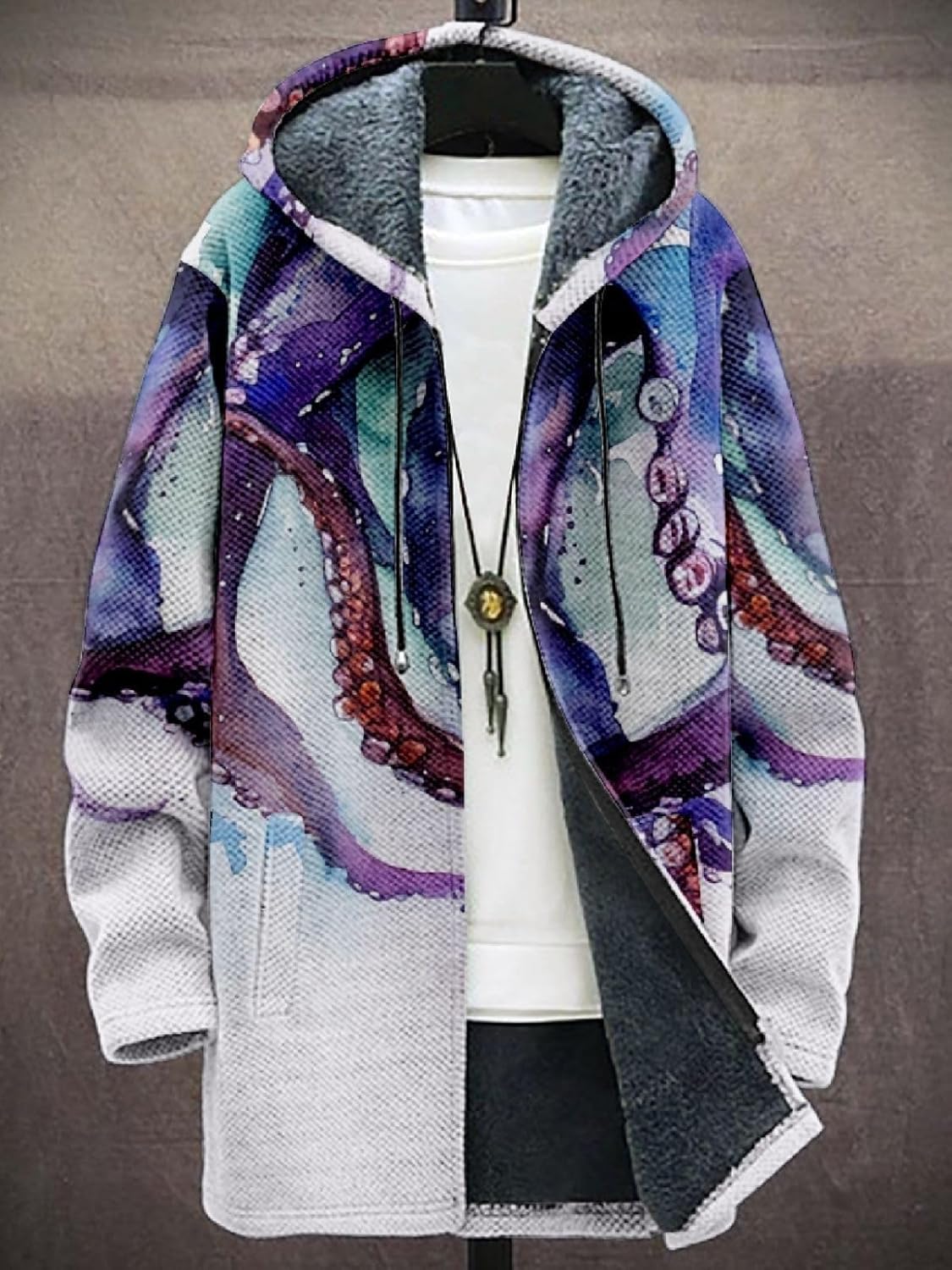 2025 Men's Ethnic Pattern Hooded Jacket Long Cardigan Hoodies Full Zip Vintage Knitted Zipper Coat with Pocket - Image 2