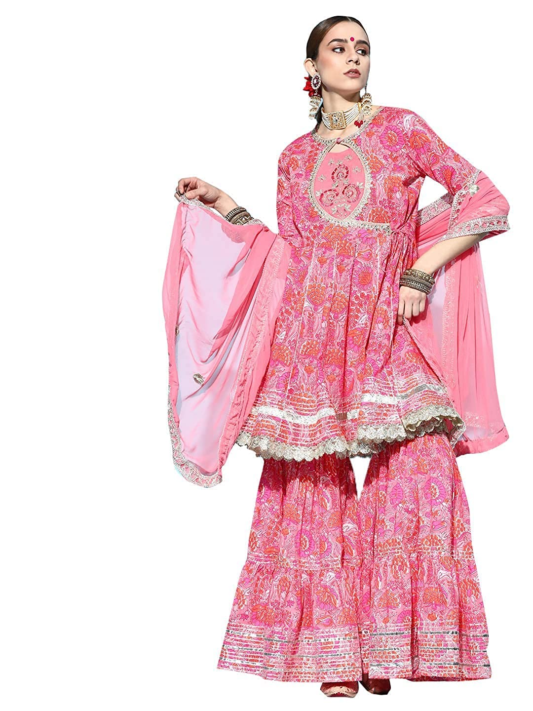 Women's Viscose Rayon Printed Teal Straight Kurta Suit Set with Trousers & Dupatta