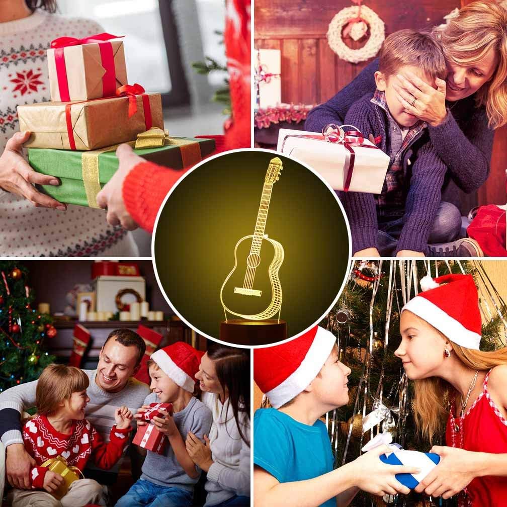 Christmas Gift Guitar 3D Illusion Birthday Present Lamp, Gawell 16 Color Changing Touch Switch Table Desk Decoration Night Lamp with Acrylic Flat & ABS Base & USB Cable Toy for Music Lover