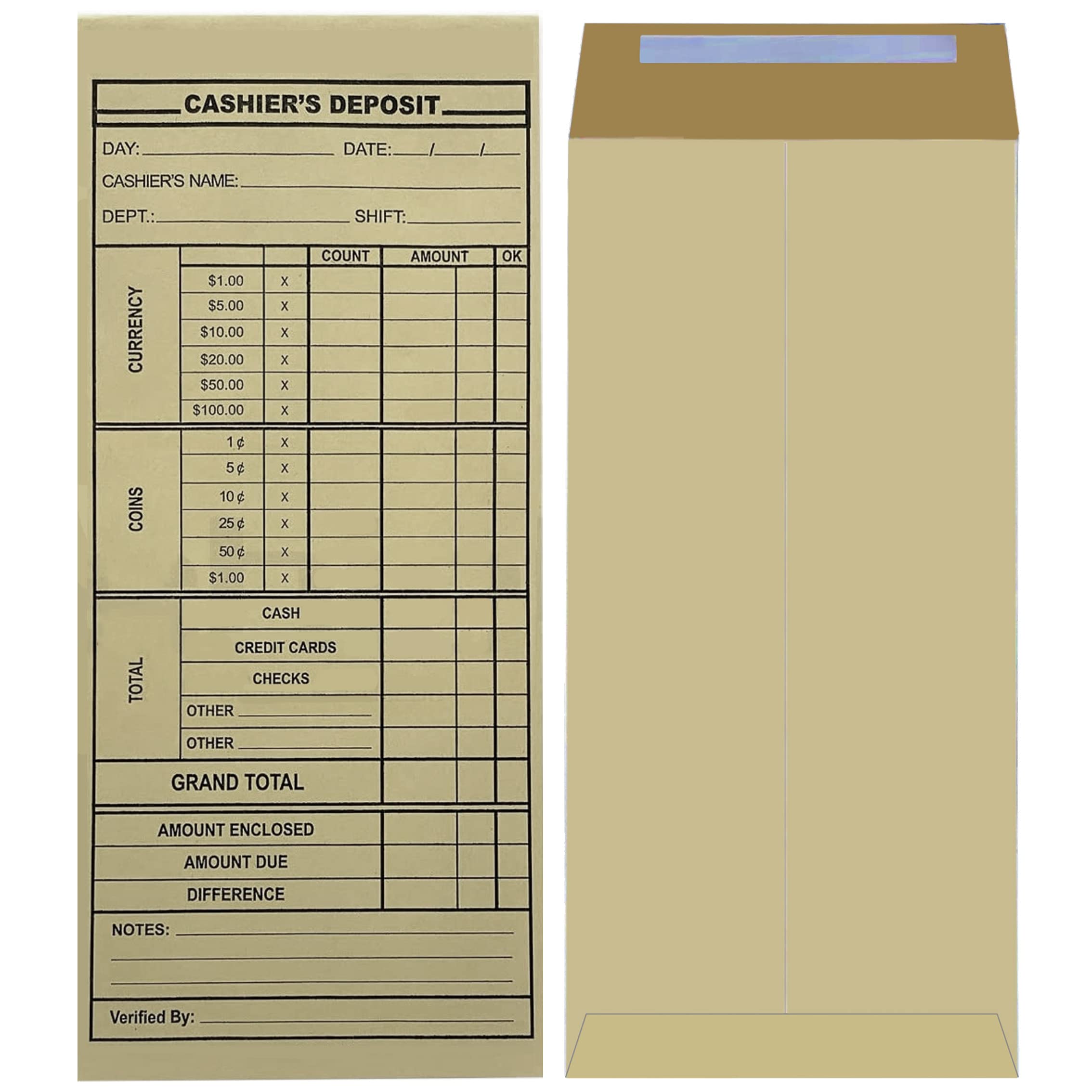 Sobres de informe de depósito para tiendas, bancos y negocios minoristas, 500/Box