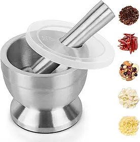 Pilao com Socador, Socador Alho, Amassador de Alho, Style Pilão com Socador Feito Inteiramente em Aço Inoxidável, Pilão e Socador de Aço Inox com Base Anti-Deslizante