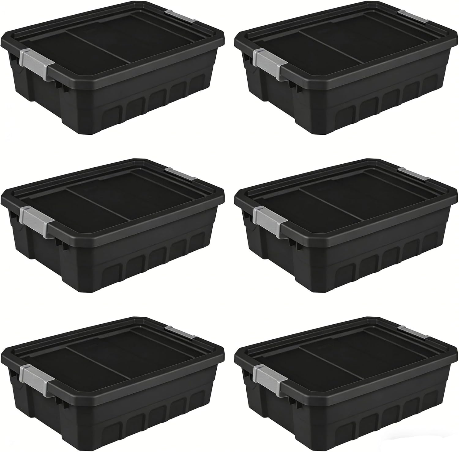 6 Pack 10 Gallon Plastic Storage Bins with Latch Lids, Durable Stackable Heavy Duty Storage Totes for Garage, Home, Office & Underbed Organization (Black)