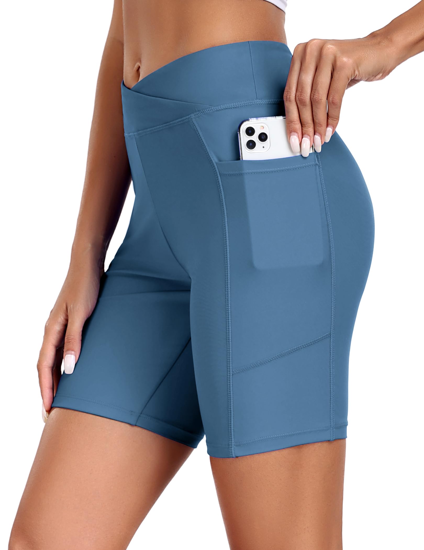 Ekouaer Bañador de Cintura Alta para Mujer con Bolsillos Cortos de Secado Rápido Pantalones Cortos de Natación