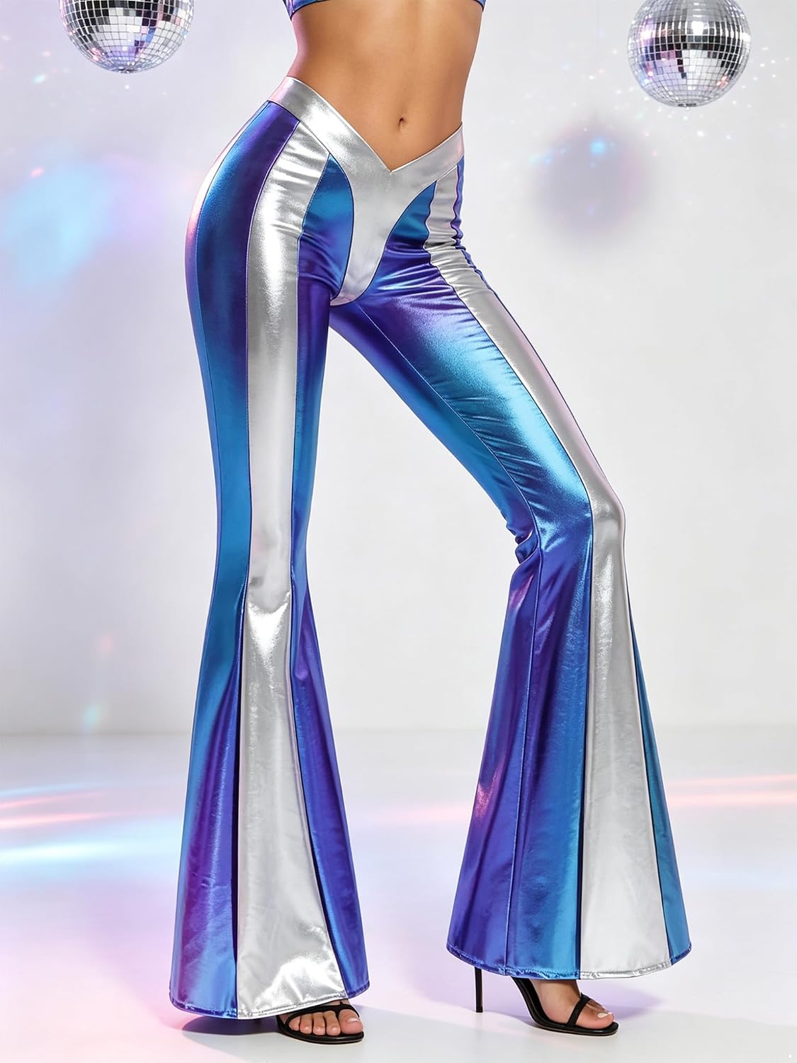 Women 70s 80s Disco Costume Bell Bottoms Leggings