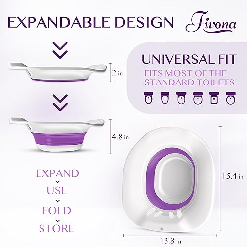 Vista 3 de Fivona Bañera de asiento para inodoro posparto y cuidado de hemorroides - Asiento de vapor Yoni - Lavabo plegable para remojar sal de Epsom - Bidé