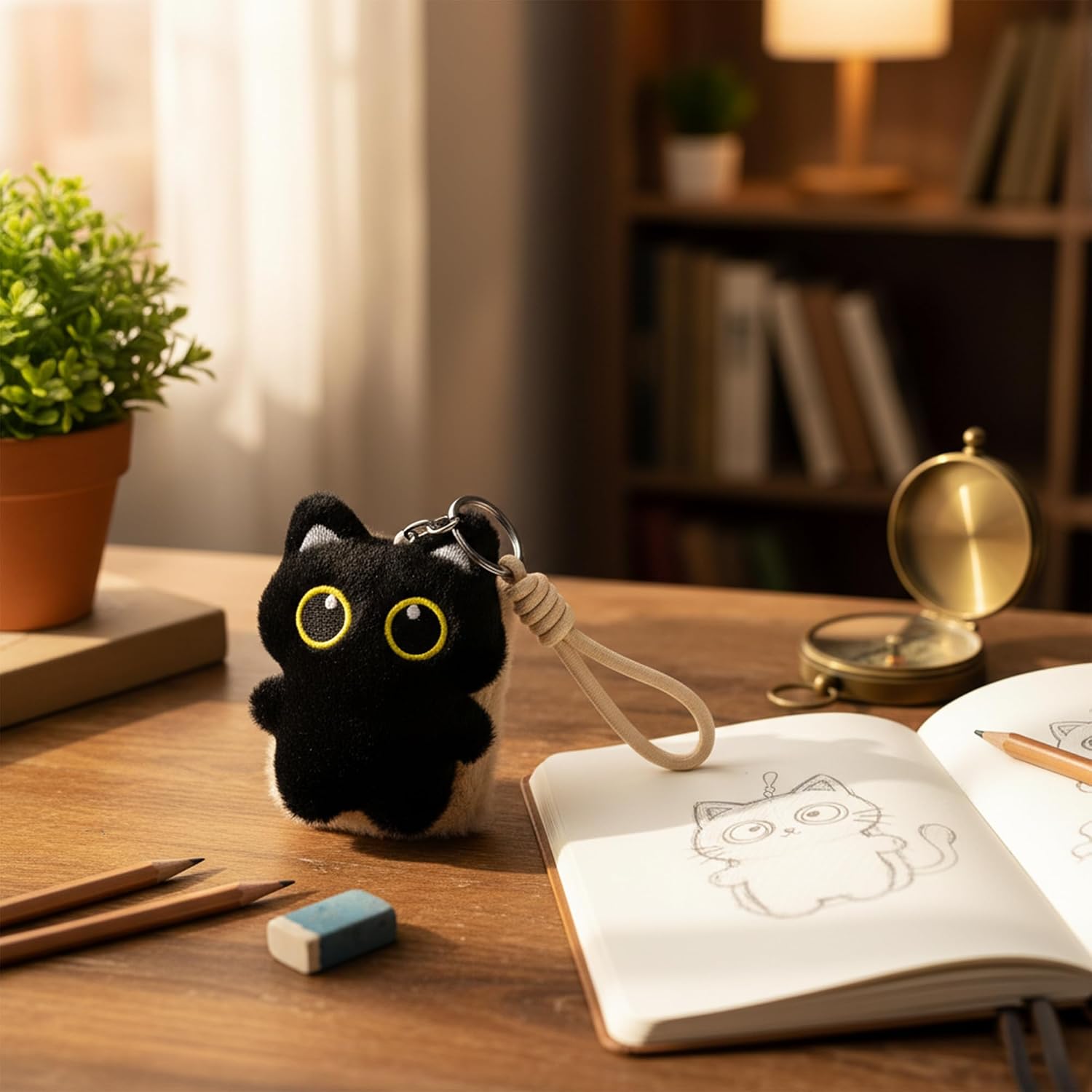 Black Cat Keychain Compact Mirror 1X/3X Magnifying Travel Essentials Mirrors Double Sided Foldable Mirrors Keychain Travel Makeup Mirror Bag Charms Gift for Women Brown