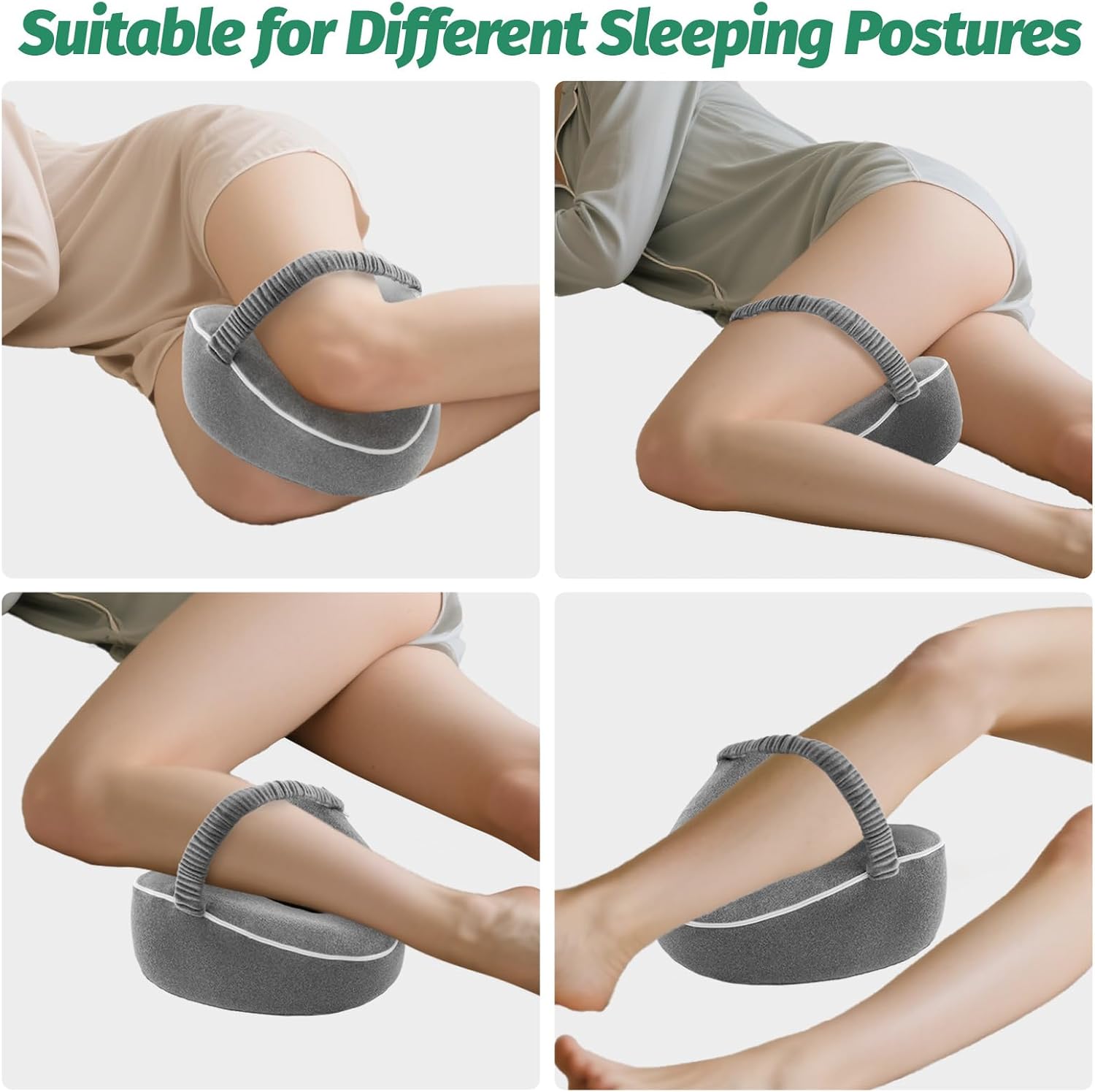 xiaomubiao Memory Foam Knee Pillow for Side Sleepers, Skin-Friendly Leg Pillow with Adjustable Strap for Sciatica, Hip & Back Pain Relief, Ergonomic Contour Between Leg Cushion with Washable Cover