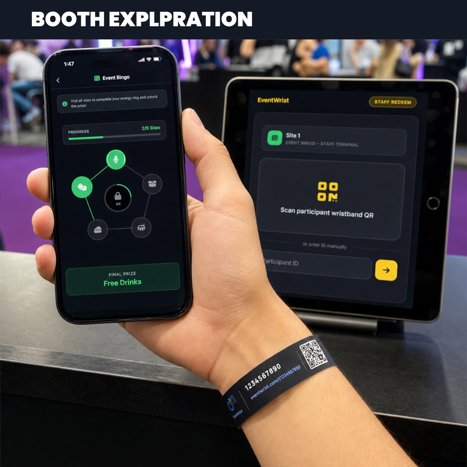 Braccialetti interattivi per eventi con coinvolgimento live screen | Braccialetti usa e getta per concerti, feste, festival ed eventi aziendali, sondaggi in tempo reale, chat wall e sistema di