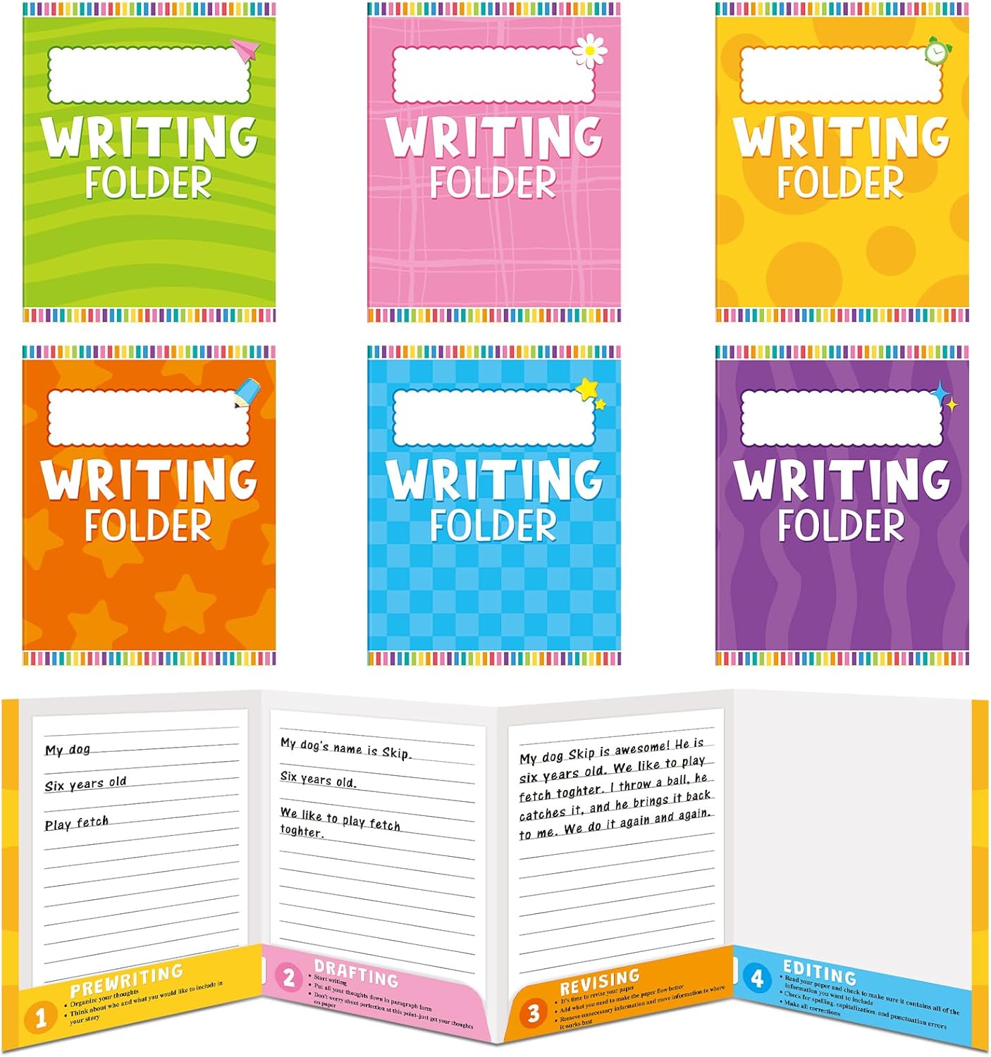Kisston 24 Pcs Writing Folders with Pockets Bulk Writing Process 4 Pocket Folders Classroom Teaching Supplies for Students Teacher Classroom Kids (Bright Colors)