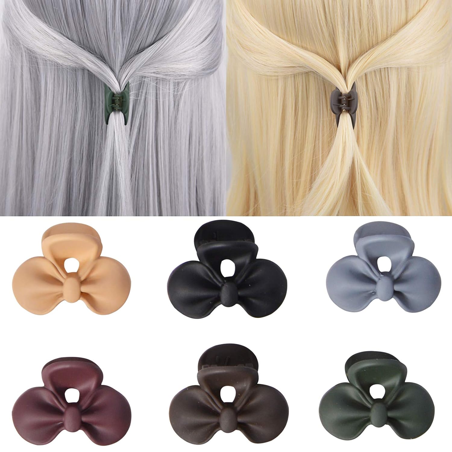 DEEKA 6 PCS Bowknot Hair Claw Clips 1.5 Inch Small Jaw Clips Resin Plastic Non Slip Hair Accessories Hair Grips for Women