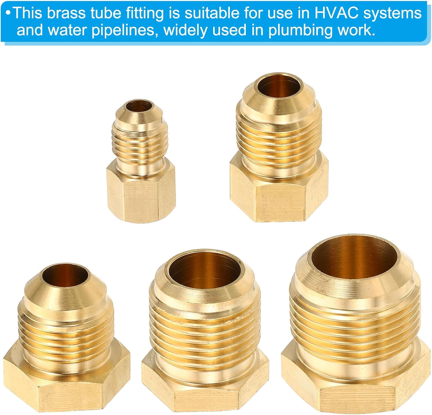 PATIKIL Male 1/4", 3/8", 1/2", 5/8", 3/4" Brass Seal Plug, 5 Pack SAE Flare Tube Fitting 45 Degree Hex Pipe Fittings for Air Conditioner Refrigeration