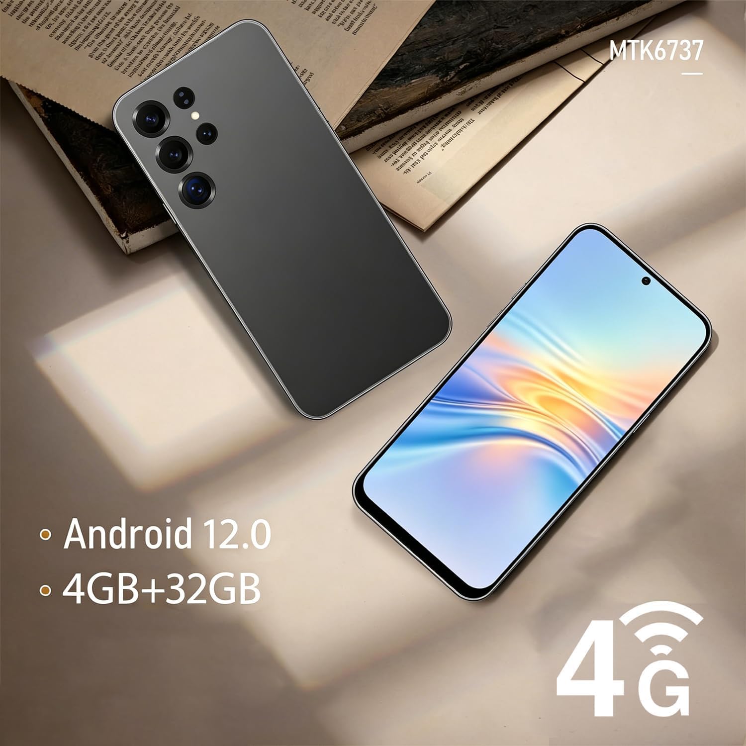 4G Smartphone sbloccato, Android 12.0 Telefoni Cellulari con Schermo HD + 6,6 '', 4 GB + 32 GB ROM / 256 GB SD, 4 G Dual SIM Doppia Fotocamera ID Face + WiFi+GPS+OTG (Pink)