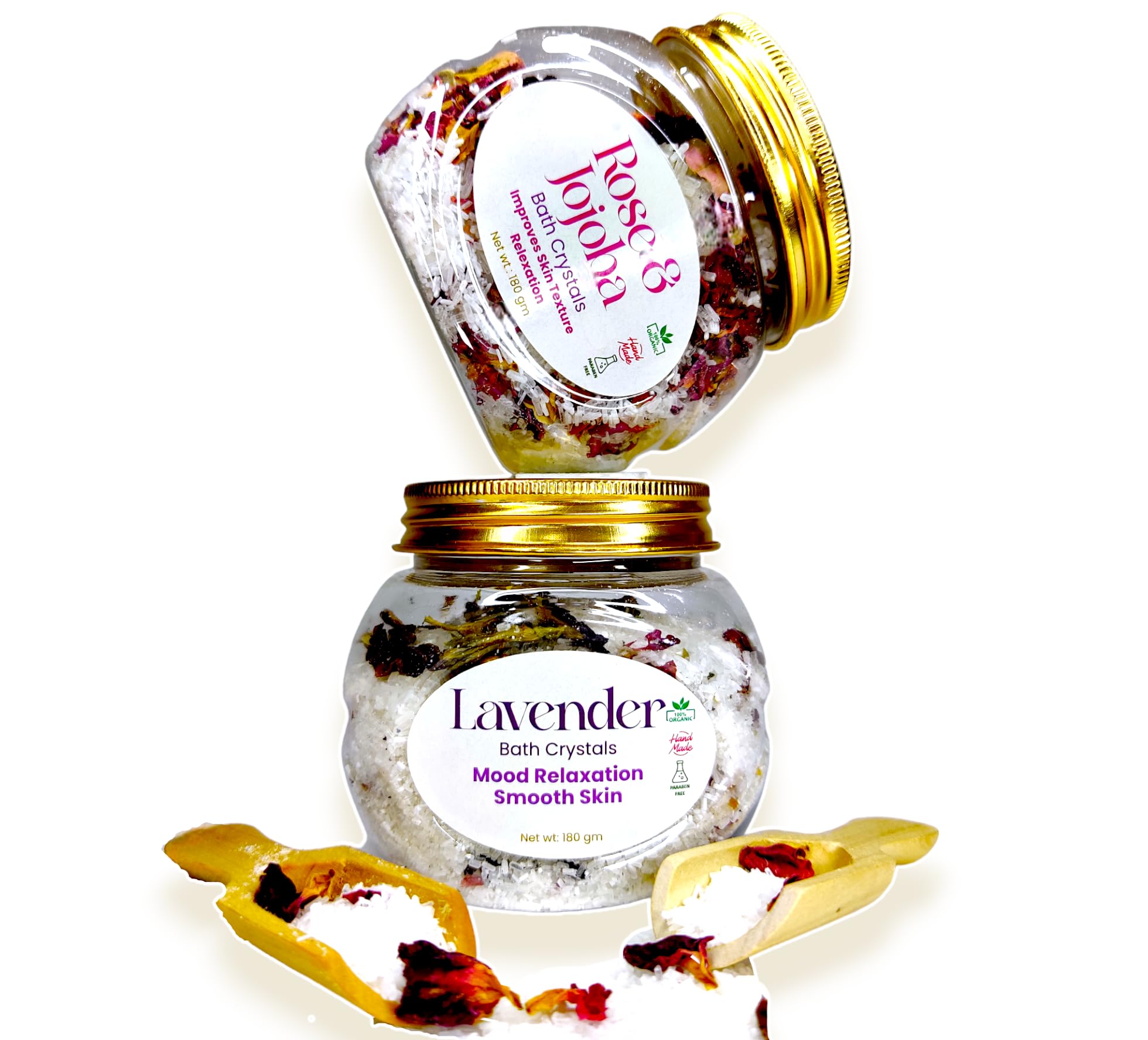 Bath & BODYCARE Epsom Bath Salts - Lavender & Rose | Relaxing Tired Muscles and Soothing Feet | Rich in Detoxifying, Moisturizing & Skin Hydration - (Pack of 2) | Wooden Scoop (2)-picture-40